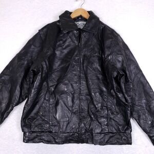 Cellini‎ Vintage Leather Jacket L Patchwork Bomber Black 90s Biker Oversized